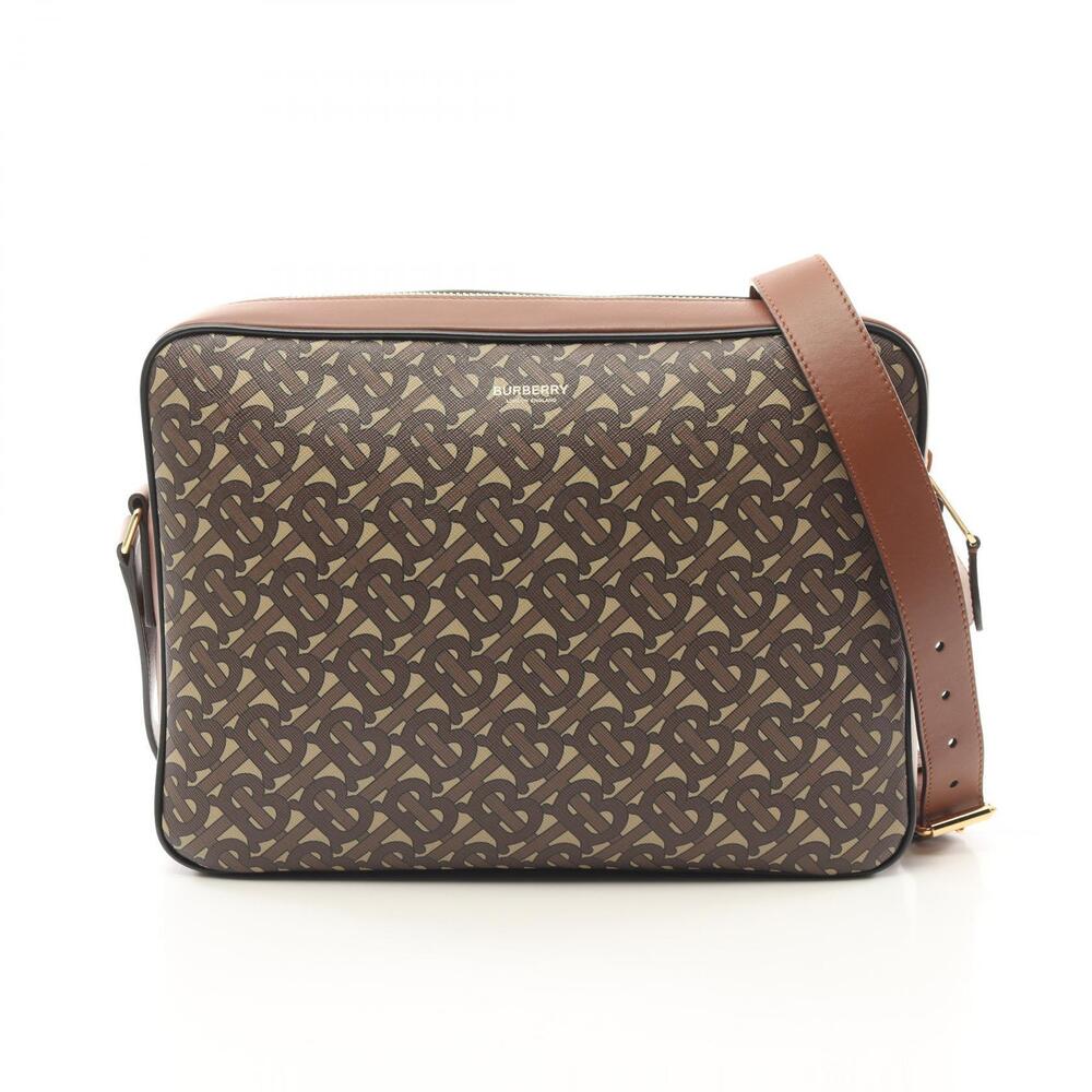 Burberry Monogram Shoulder Bag Canvas Leather Beige Tan Brown